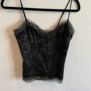 BCBG MaxAzria black & gold lace, lined top